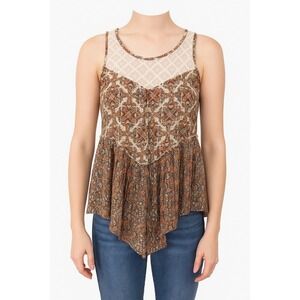 Jolt Women's Medium‎ Sleeveless Floral Print Lace Trim Keyhole Back Tank Medium